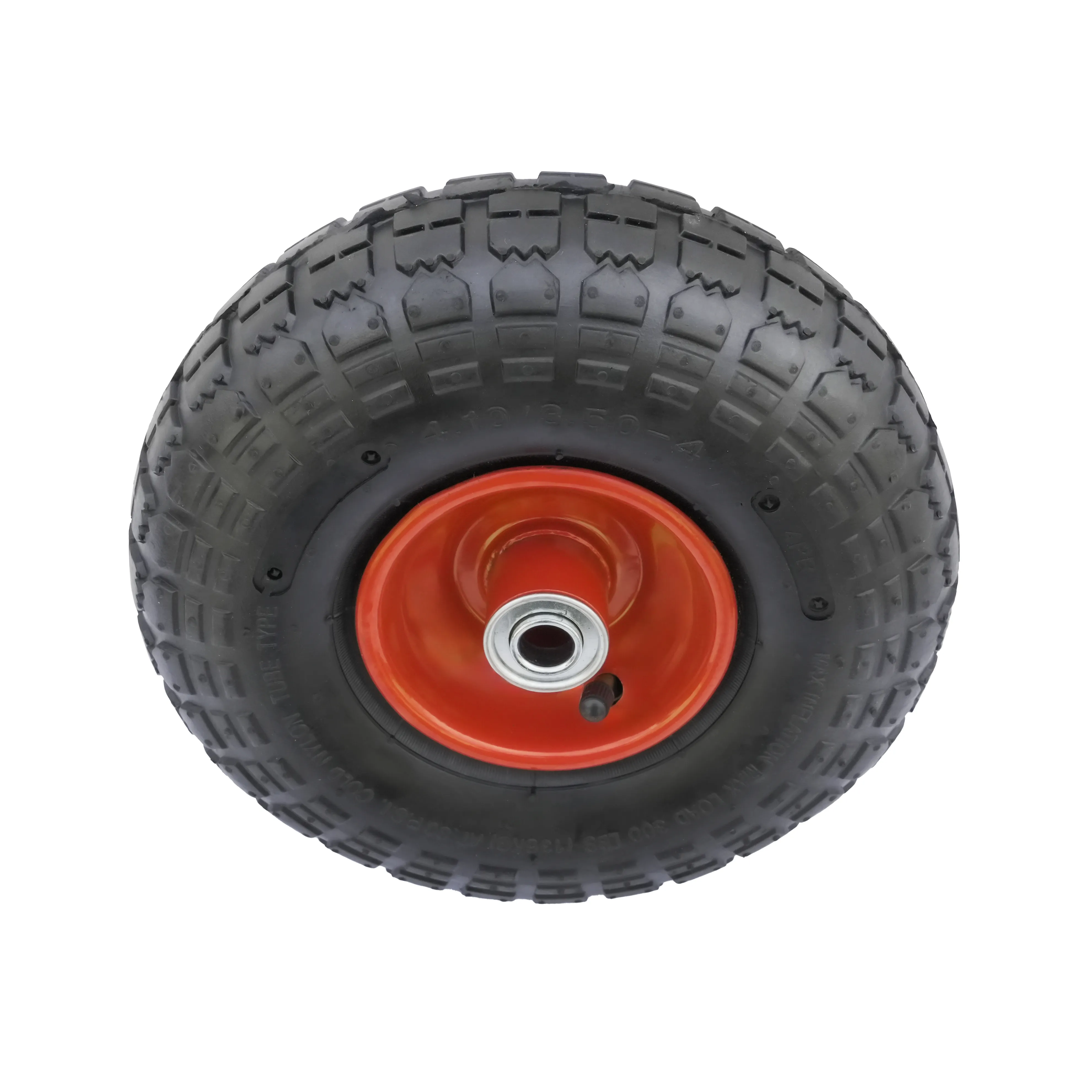 PR 1804-16 - Колесо для тачки / тележки пневматическое 3.50-4, сварной диск, диаметр 260 мм, ось 16 мм, металлический обод, симметричная ступица, шариковый подшипник