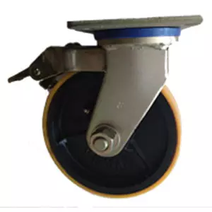 Сверхбольшегрузное полиуретановое колесо 200 мм, 1000 кг (сер. 716, поворотное, тормоз, шарикоподшипник)