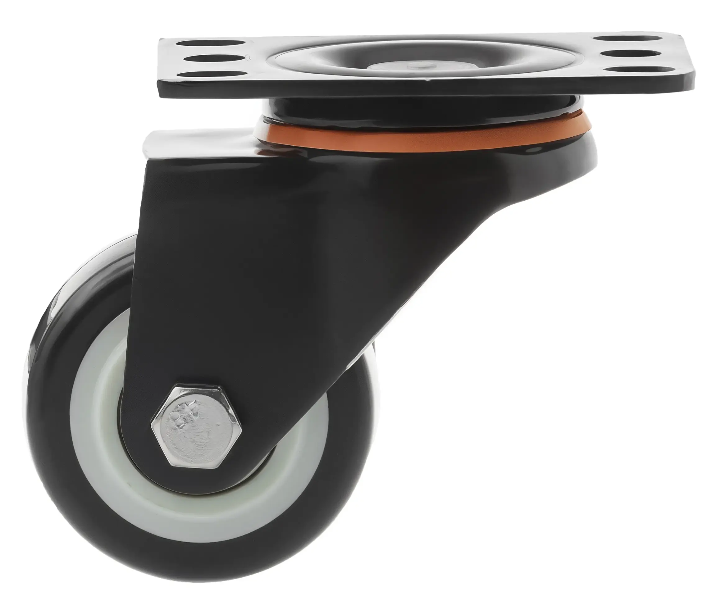 Полиуретановое черное колесо 65 мм (поворотная площадка, полипропиленовый обод, двойной шарикоподшипник) - 35065S