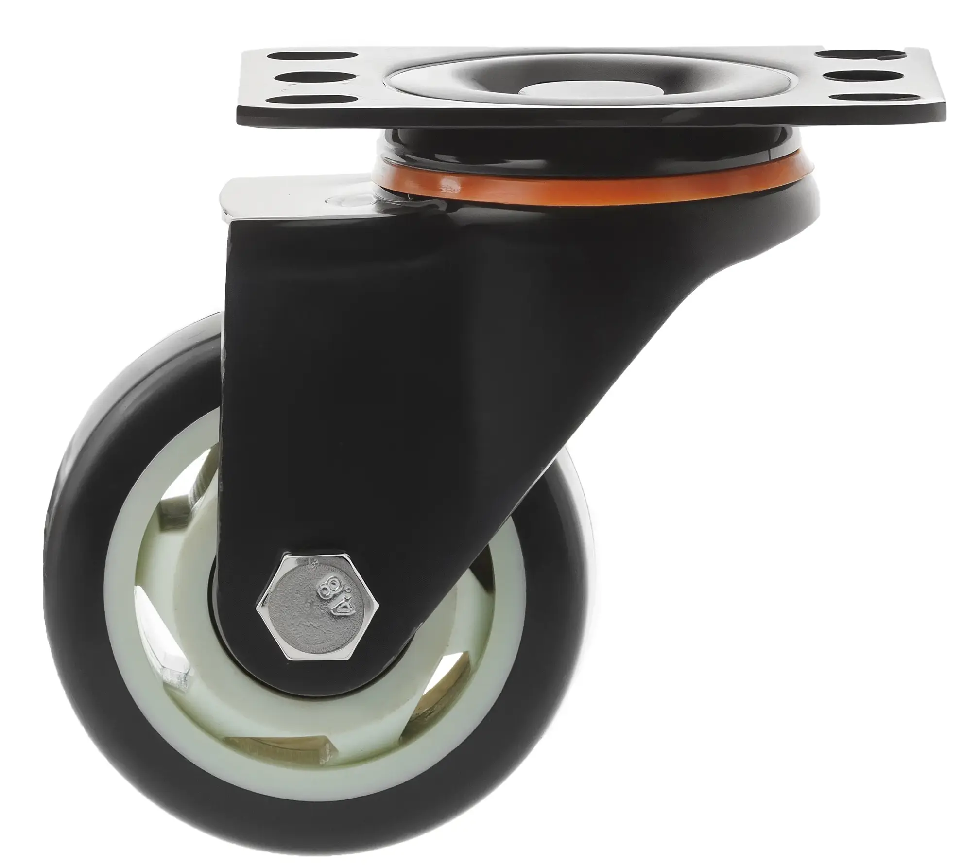 Полиуретановое черное колесо 75 мм (поворотная площадка, полипропиленовый обод, двойной шарикоподшипник) - 35075S