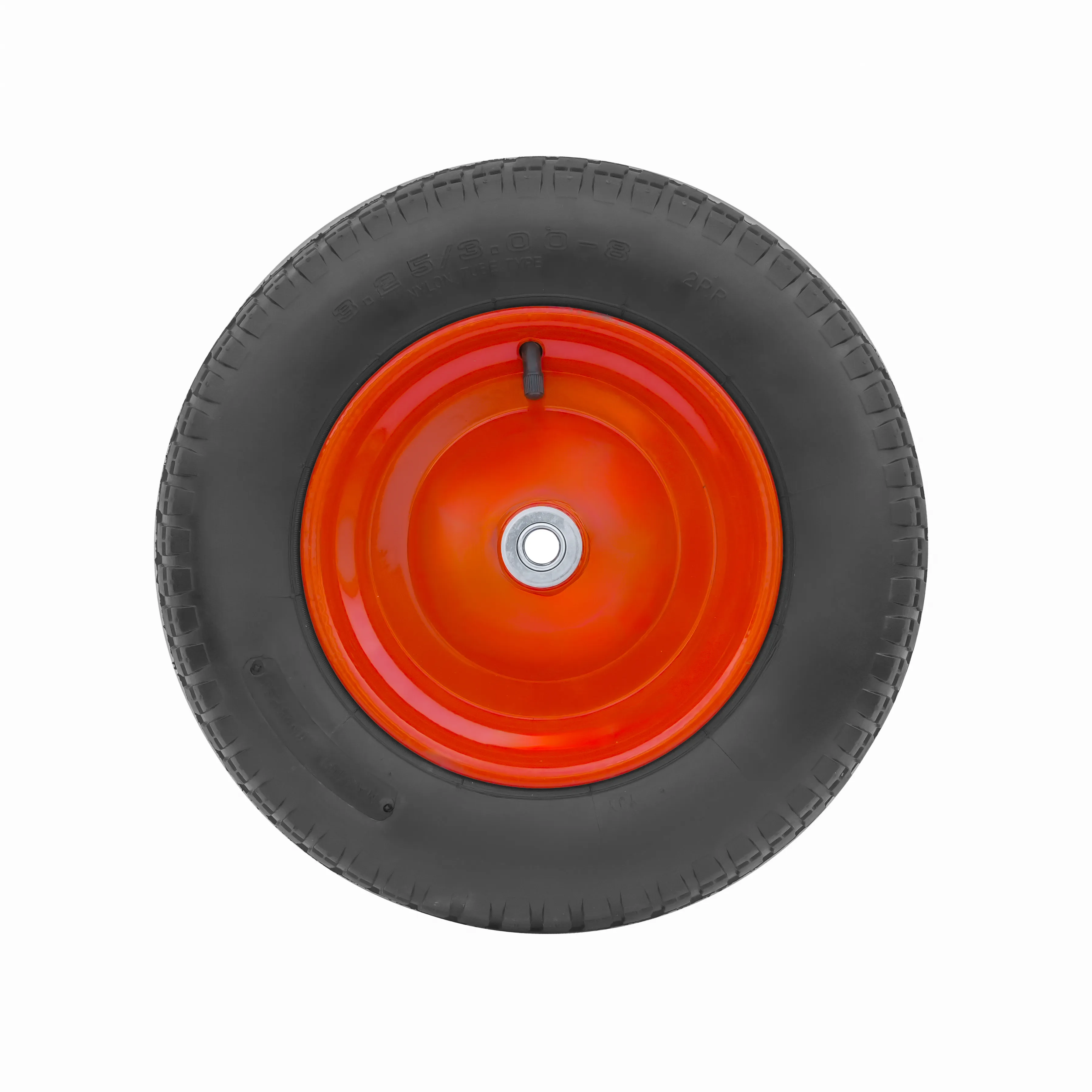 PR 2402-16 - Колесо для тачки / тележки пневматическое 3.25/3.00-8, сварной диск, диаметр 360 мм, ось 16 мм, металлический обод, симметричная ступица, шариковый подшипник
