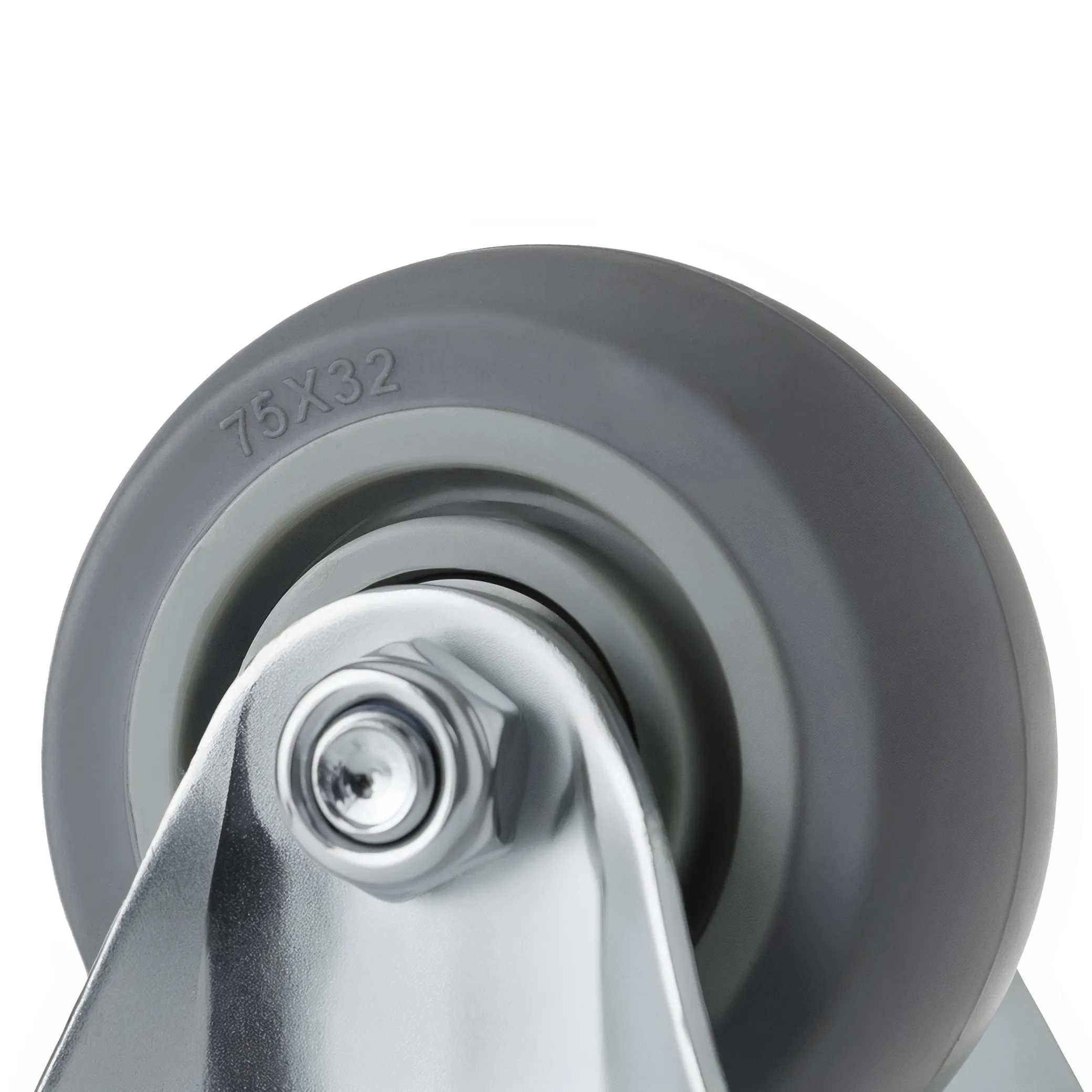 Аппаратное колесо из термопластичной резины 75 мм (неповоротная площадка, серое, полипропиленовый обод, дв. шарикоподшипник) - 34075F