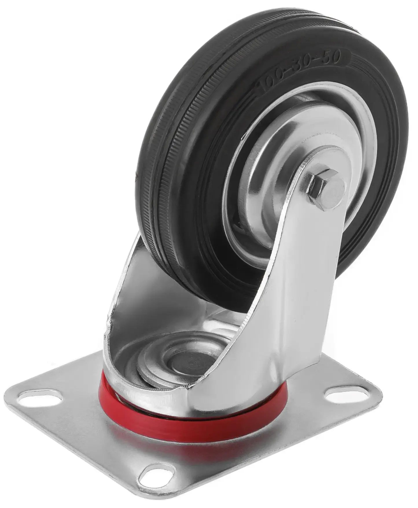 Промышленное колесо, диаметр 100мм, крепление - поворотная площадка, черная резина, роликовый подшипник - SC 42