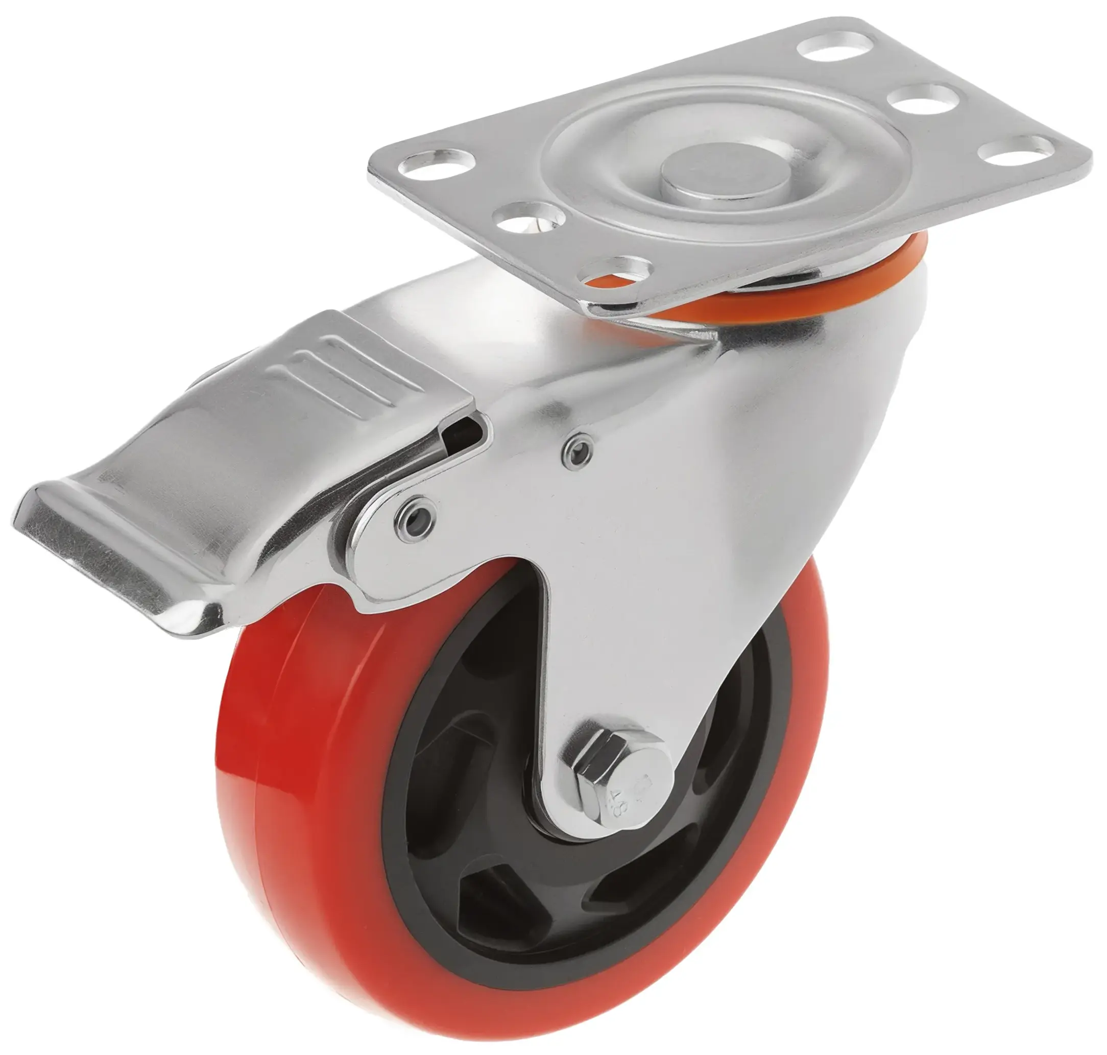 Полипропиленовое красное колесо 100 мм (поворотная площадка, тормоз, двойной шарикоподшипник) - 330100Sb