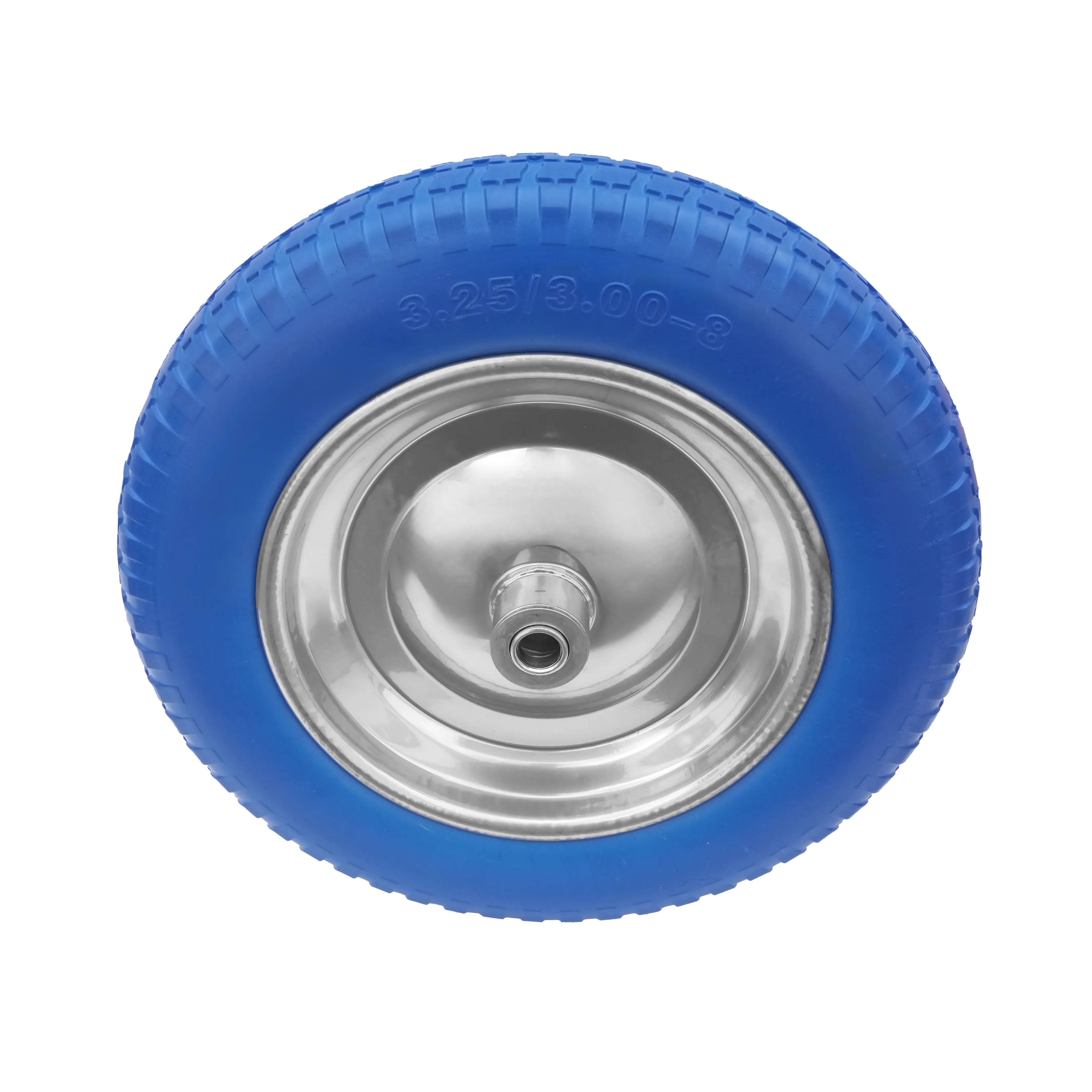 PU 2403-16 - Колесо для тачки / тележки полиуретановое бескамерное 3.25/3.00-8, сварной диск, диаметр 350 мм, ось 16 мм, металлический обод, симметричная ступица, шариковый подшипник