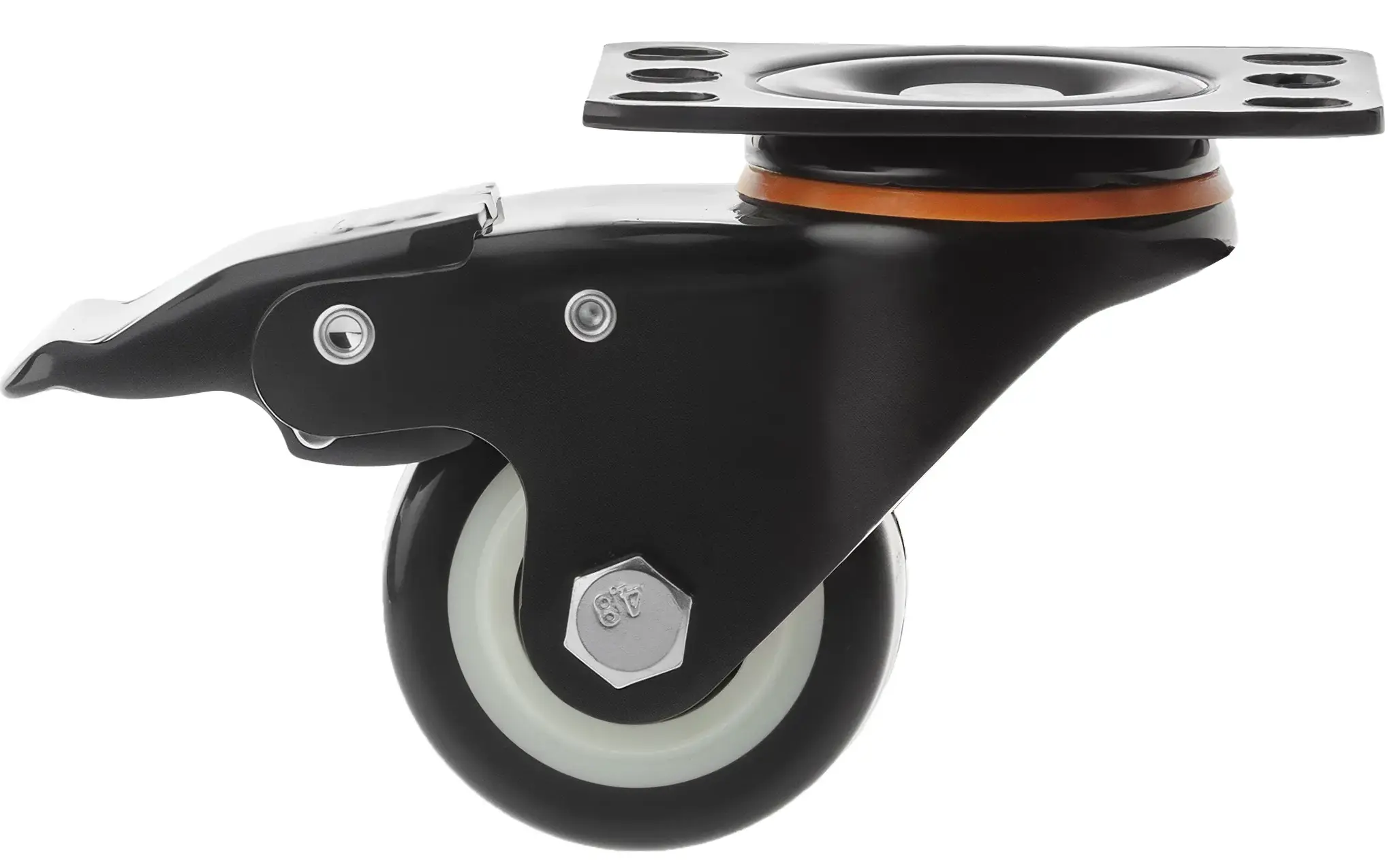 Полиуретановое черное колесо 65 мм (поворотная площадка, тормоз, полипропиленовый обод, двойной шарикоподшипник) - 35065Sb