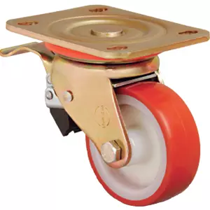 Полиуретановое колесо поворотное с с тормозом ZB 125 мм, 400 кг (обод - полиамид, площадка, шарикоподшипник)