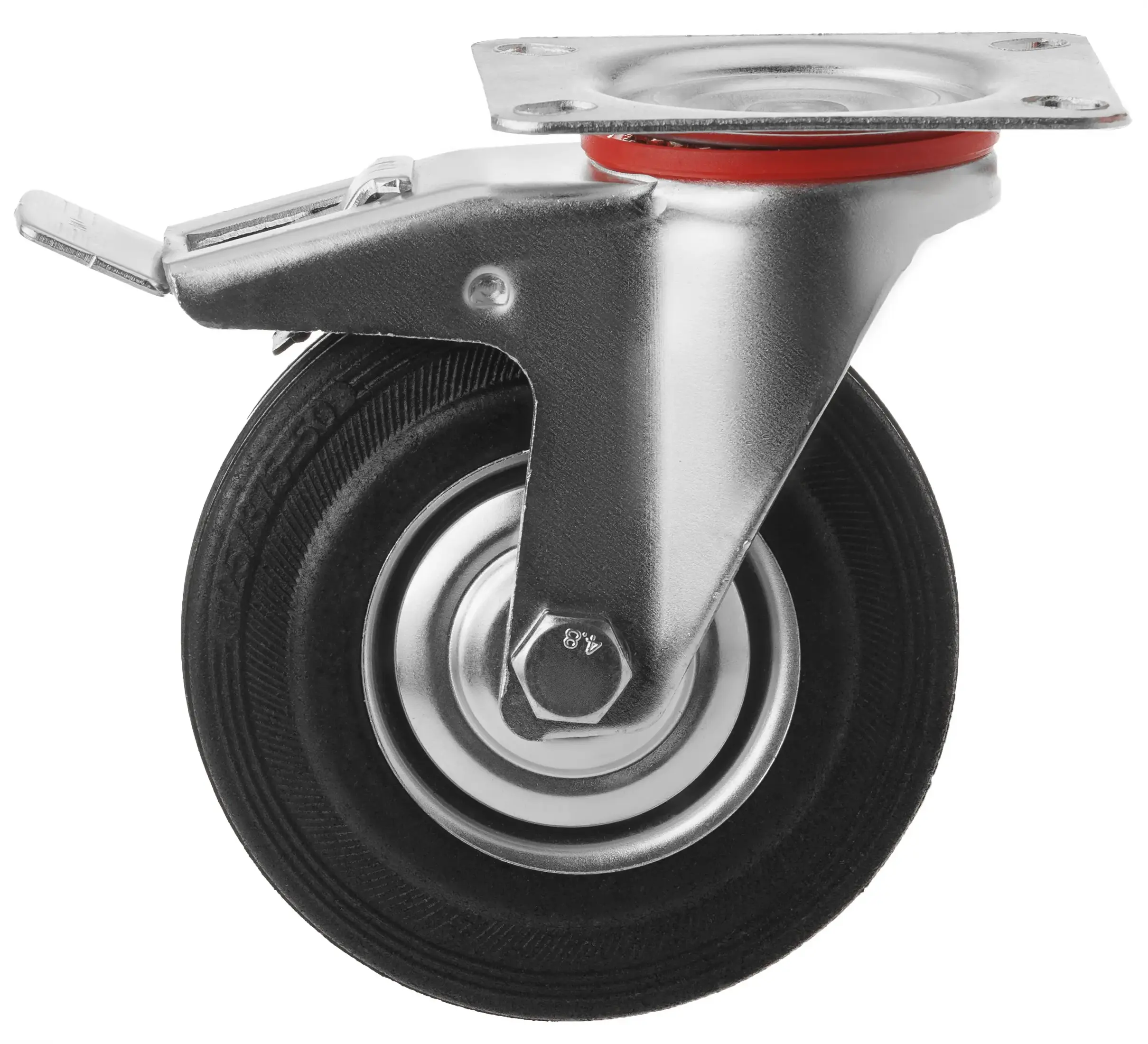 Промышленное колесо, диаметр 125мм, крепление-поворотная площадка с тормозом, черная резина, роликовый подшипник - SCb 55
