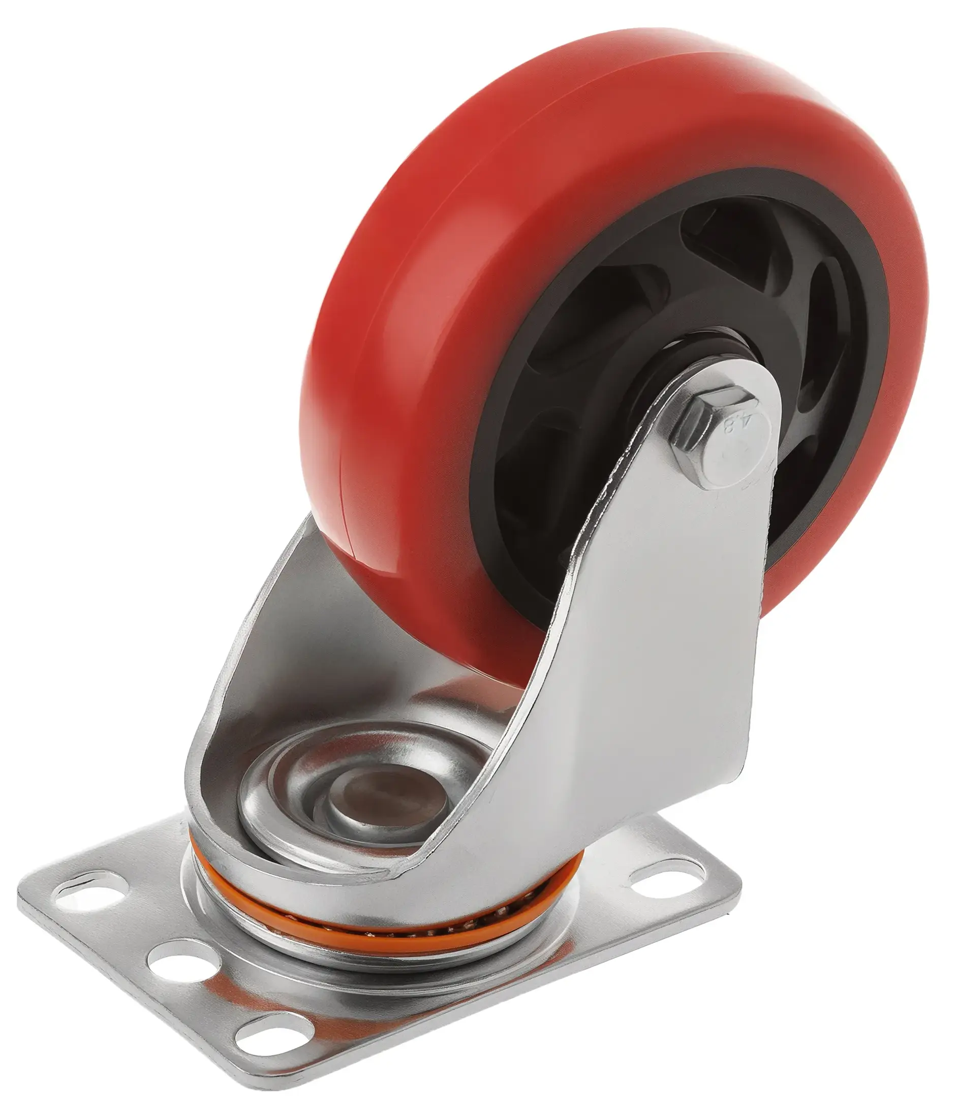 Полиуретановое красное колесо 100 мм (поворотная площадка, двойной шарикоподшипник) - 330100S
