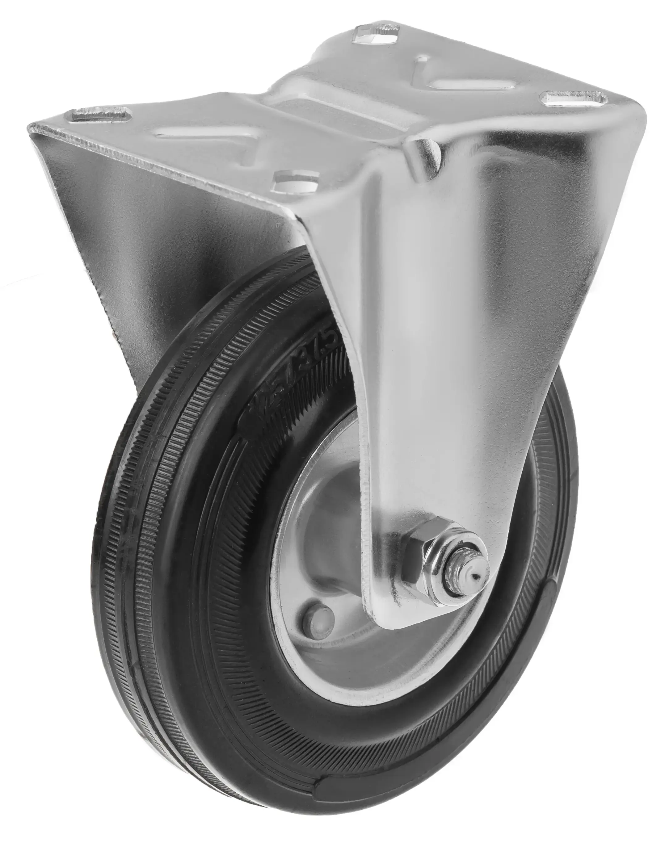 Промышленное усиленное колесо, диаметр 125мм, крепление - неповоротная площадка, черная резина, роликовый подшипник - FRC 54