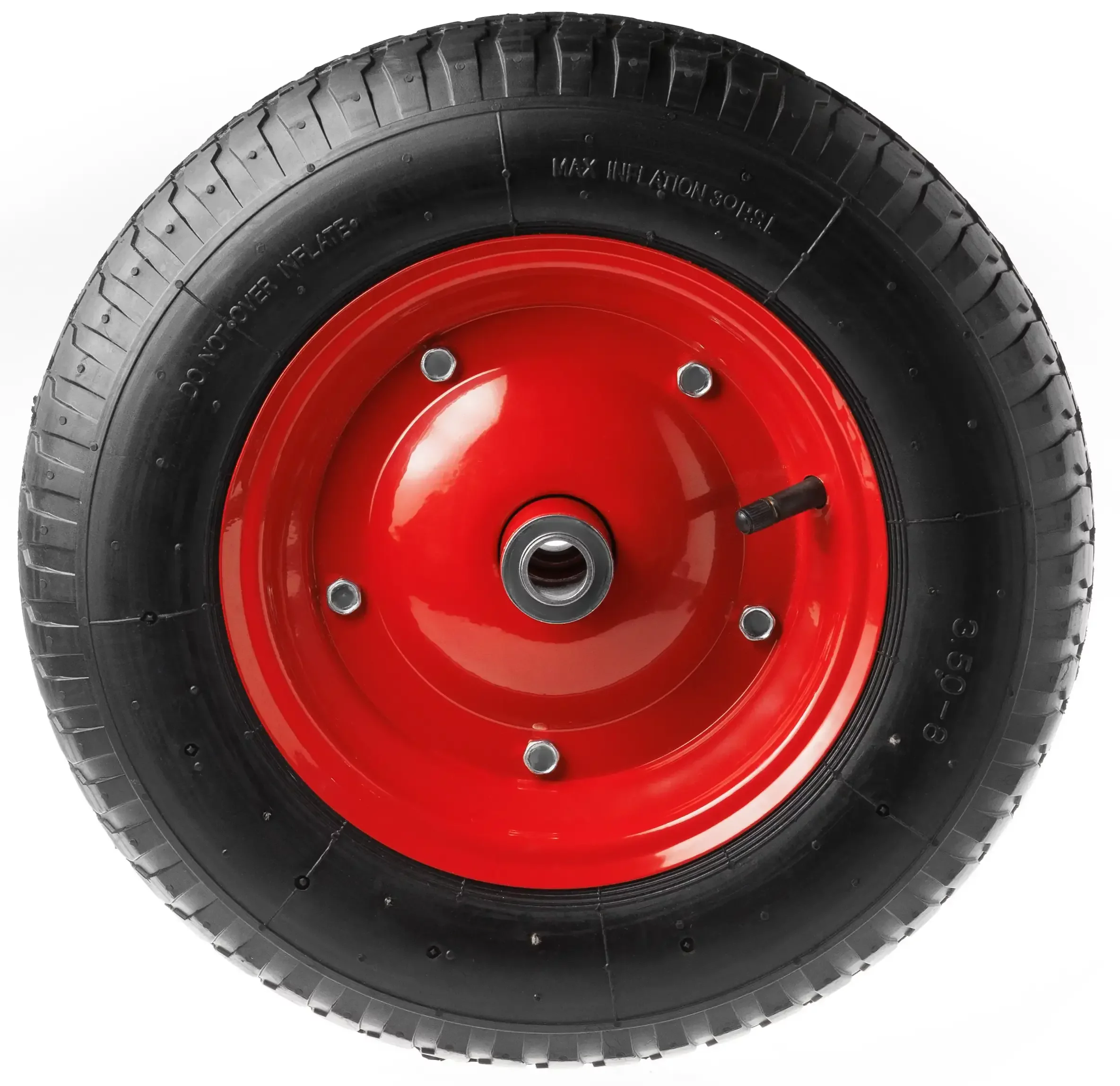 PR 2400-20 - Колесо для тачки / тележки пневматическое 3.25/3.00-8, диаметр 360 мм, ось 20 мм, металлический обод, симметричная ступица, шариковый подшипник