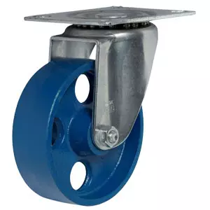 SCsh 42 - Большегрузное чугунное колесо без резины 100 мм (поворот., площадка, синий обод)